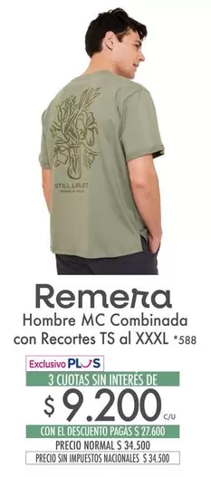Remera Hombre MC Combinada con Recortes TS al XXXL *588