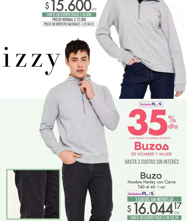 Buzo Hombre Henley con Cierre