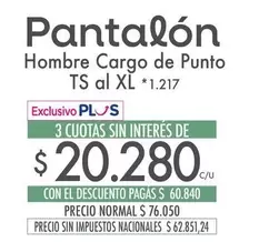 XL - Pantalón Hombre Cargo de Punto TS al