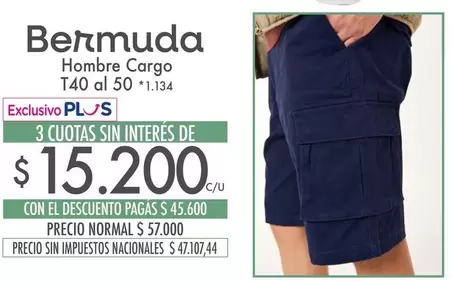 Bermuda Hombre Cargo T40 al 50