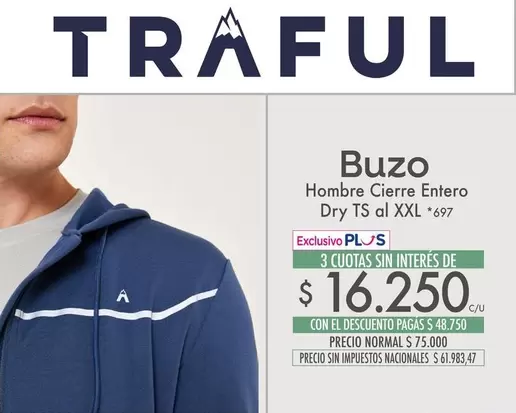 Buzo Hombre Cierre Entero Dry TS al XXL *697