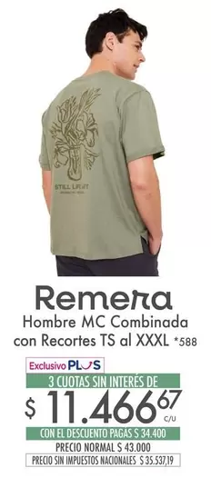 Remera Hombre MC Combinada con Recortes TS al XXXL *588