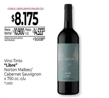 Norton - Vino Tinto "Libre" Malbec/Cabernet Sauvignon x 750 cc. c/u