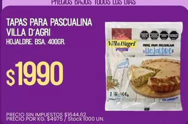 Villa D'agri - TAPAS PARA PASCUALINA HOJALDRE. BSA. 400GR.