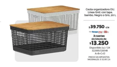 Negro - Cesta organizadora OU. Linea Grid