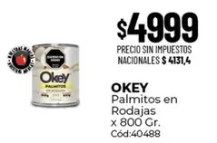 Okey - Palmitos en Rodajas x 800 Gr. Cód:40488