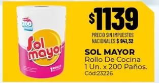 Sol Mayor - Rollo De Cocina 1 Un. x 200 Paños. Cód:23226