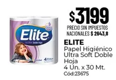 Elite - Papel Higi00enico Ultra Soft Doble Hoja 4 Un. x 30 Mt. C0d:23675