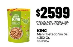 King - Mani Tostado Sin Sal x 350 Gr. Cód:23734