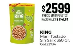 King - Mani Tostado Sin Sal x 350 Gr. Cód:23734