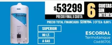 Escorial - Termotanque 80 Lt. A Gas Cód.85705