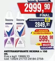 Rexona - ANTITRANSPIRANTE REXONA x 150 ml. Cod: 12824-21772-24184-2758-