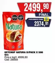 Natura - KETCHUP D/PACK X 500 Grs Cod: 28068