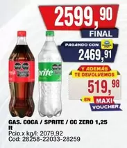 Coca cola - GAS. COCA / SPRITE / CC ZERO 1,25 It Cod: 28258-22033-28259
