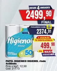 Higienol - PAPEL HIGIENICO rinde 4x50mts