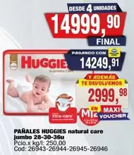 Huggies - PAÑALES HUGGIES natural care JUMBO 28-30-36u