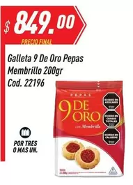 9 de oro - Galleta 9 De Oro Pepas Membrillo 200gr Cod. 22196