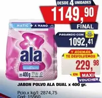 Ala - JABON POLVO ALA DUAL x 400 gr.
