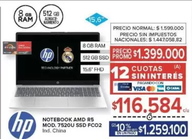 HP - NOTEBOOK AMD R5 MOD. 7520U SSD FCO2