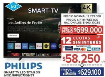 Philips - SMART TV LED TITAN OS MOD.50PUD7309/77