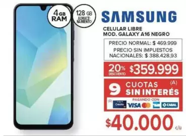 Samsung - CELULAR LIBRE MOD. GALAXY A16 NEGRO