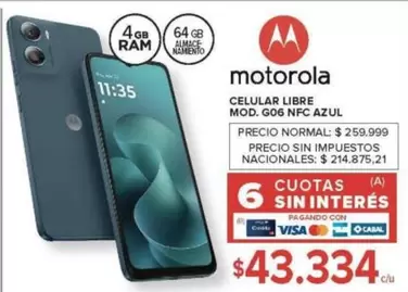 Motorola - CELULAR LIBRE MOD. G06 NFC AZUL