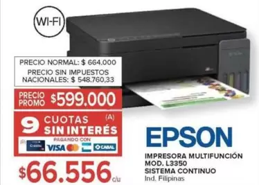 Epson - IMPRESORA MULTIFUNCIÓN MOD. L3350 SISTEMA CONTINUO