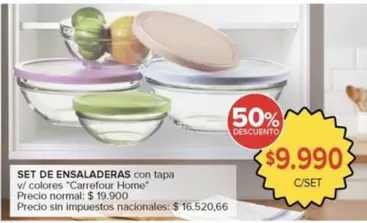 Carrefour home - SET DE ENSALADERAS con tapa v/ colores