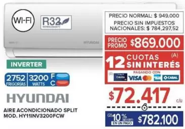 Hyundai - AIRE ACONDICIONADO SPLIT MOD. HY11INV3200FCW