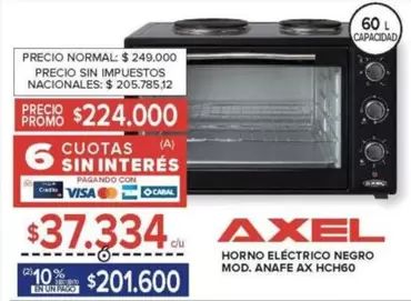 Axel - HORNO ELÉCTRICO NEGRO MOD. ANAFE AX HCH60