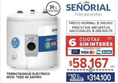 Señorial - Termotanque Eléctrico Mod. Tesz 40 Zafiro