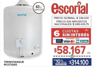 Escorial - TERMOTANQUE MULTIGAS
