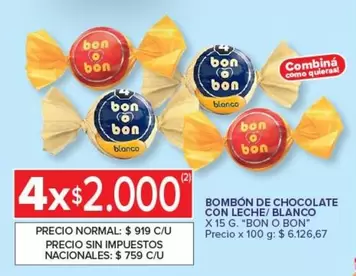Bon o Bon - BOMBÓN DE CHOCOLATE CON LECHE / BLANCO