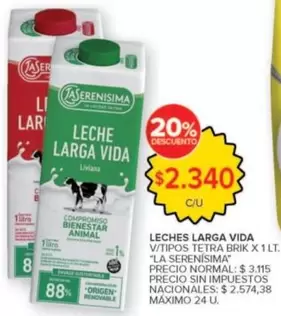 La Serenísima - LECHE LARGA VIDA V/TIPOS TETRA BRIK