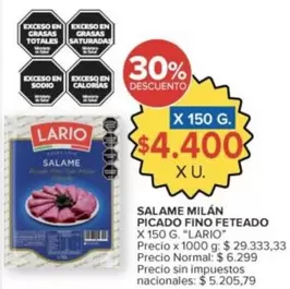 Lario - SALAME MILÁN PICADO FINO FETEADO