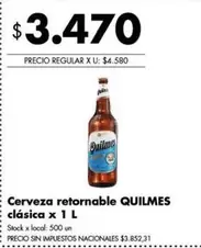 Quilmes - Cerveza retornable clásica x 1 L