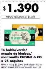 X$ - Té boldo/verde/mezcla de hierbas/manzanilla