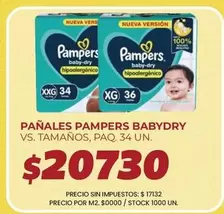 Pampers - PAÑALES BABYDRY VS. TAMAÑOS, PAQ. 34 UN.