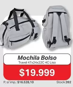 Mochila Bolso Travel 47x24x22C 4C Liso