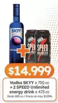 Skyy - Vodka x 750 cc + 2 energy drink x 473 cc
