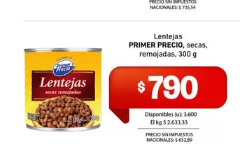 Primer Precio - Lentejas secas, remojadas