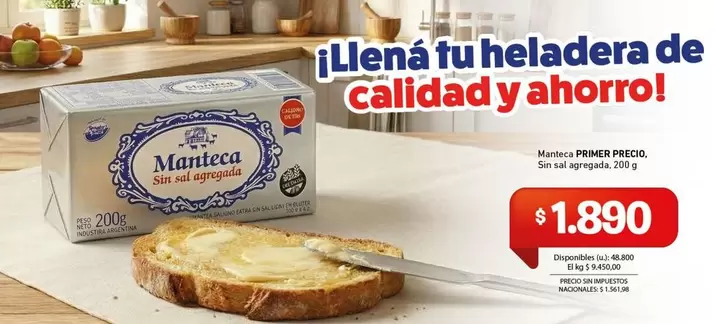 Primer Precio - Manteca Sin sal agregada