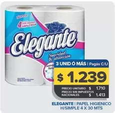 Elegante - PAPEL HIGIENICO H/SIMPLE 4 X 30 MTS