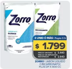 Zorro - JABON LIQUIDO C/BICARBONATO