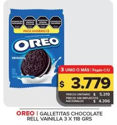 Oreo - GALLETITAS CHOCOLATE RELL VAINILLA