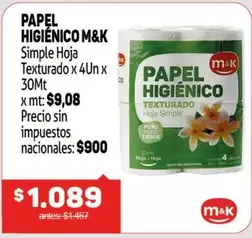 M&K - PAPEL HIGIÉNICO  Simple Hoja Texturado