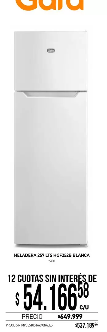 Gafa - HELADERA 257 LTS HGF2525 BLANCA