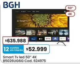 BGH - Smart Tv led 50" 4K B5026UG6G Cod. 624975