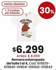 Remera estampada del talle 1 al 4, Cod. 619839-619840-619841-619842-619843