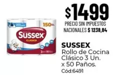 Sussex - Rollo de Cocina Clásico 3 Un. x 50 Paños. Cód:6491
